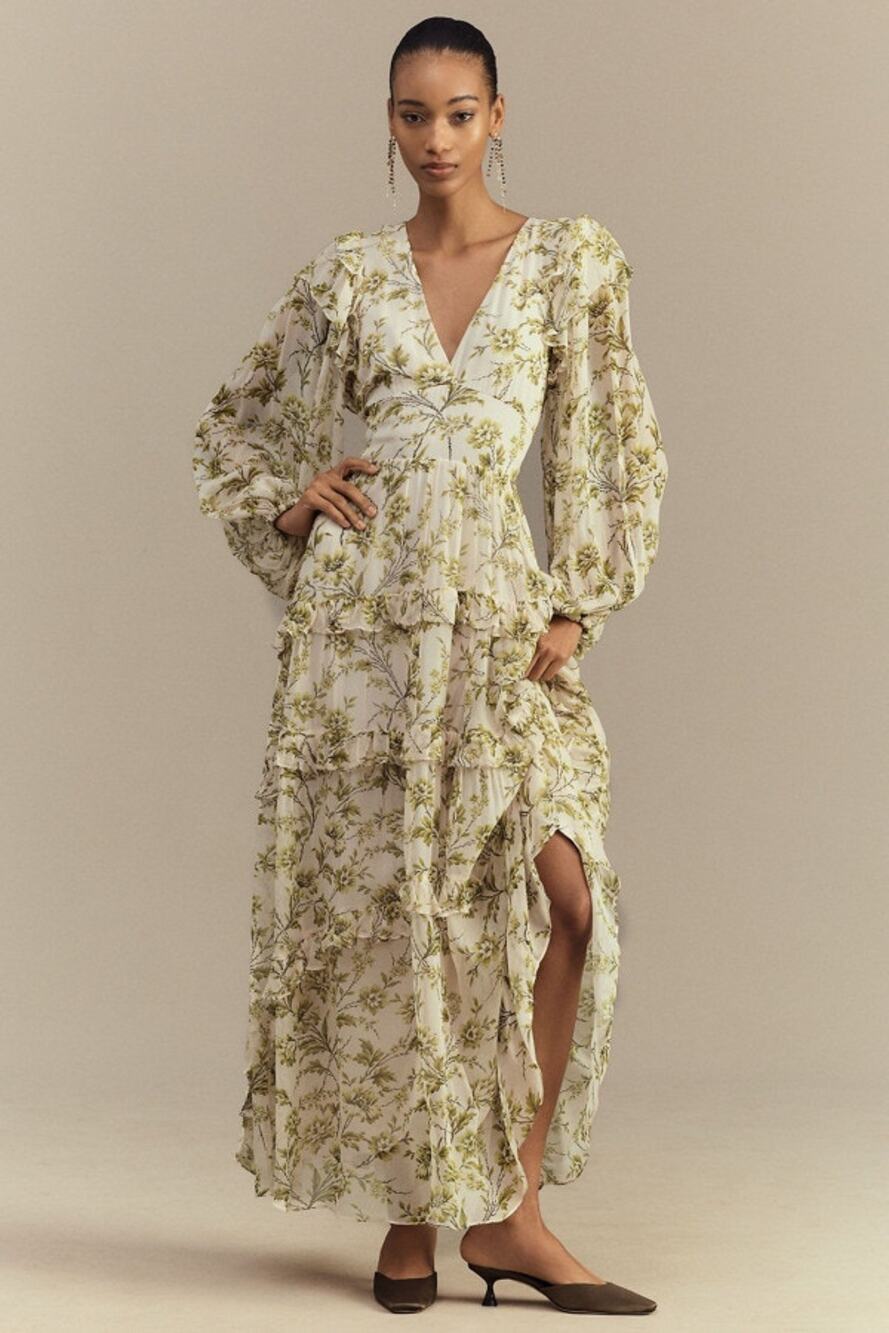 BHLDN Anthropologie Liana V Neck Long Sleeve Maxi Dress NWT